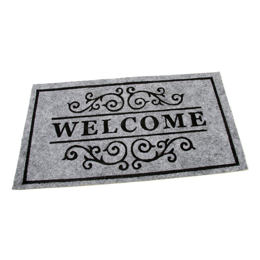 Šedá textilní vstupní čistící vnitřní rohož Welcome - Deco, FLOMA - délka 33 cm, šířka 58 cm a výška 0,3 cm 