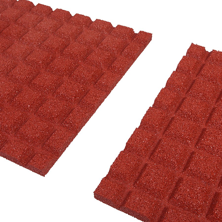 Červená gumová dopadová dlaždice (V25/R15) FLOMA - délka 100 cm, šířka 100 cm a výška 2,5 cm 