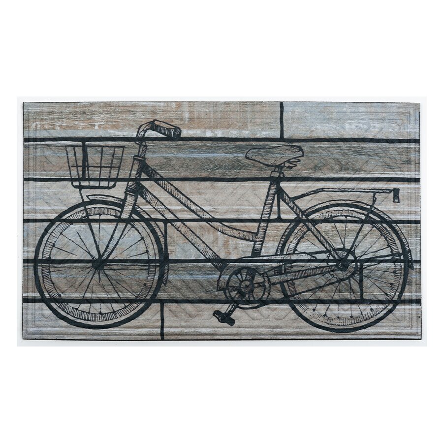 Textilní gumová vstupní rohož FLOMA Image Bicycle Wood - délka 45 cm, šířka 75 cm, výška 1,1 cm