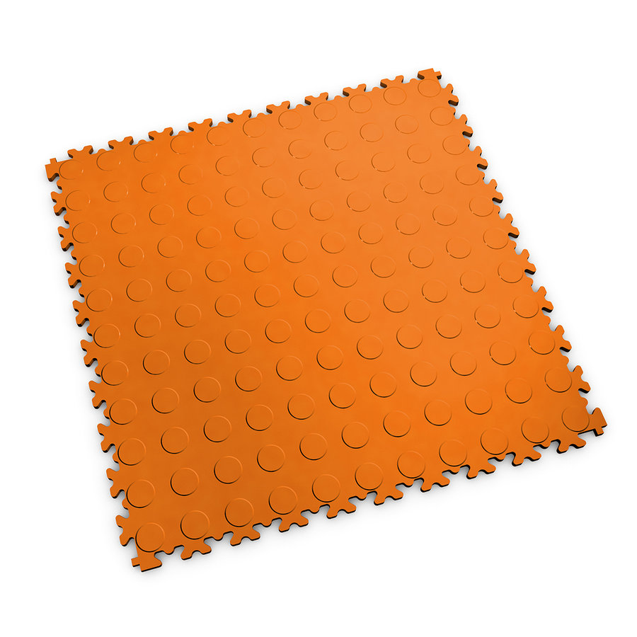 Oranžová PVC vinylová zátěžová dlažba Fortelock Industry (penízky) - délka 51 cm, šířka 51 cm, výška 0,7 cm