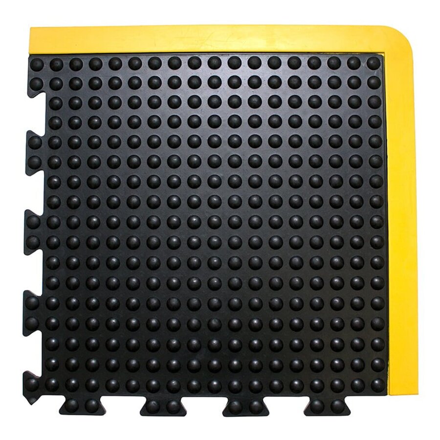 Černo-žlutá gumová protiúnavová průmyslová dlažba (roh) - 50 x 50 x 1,35 cm