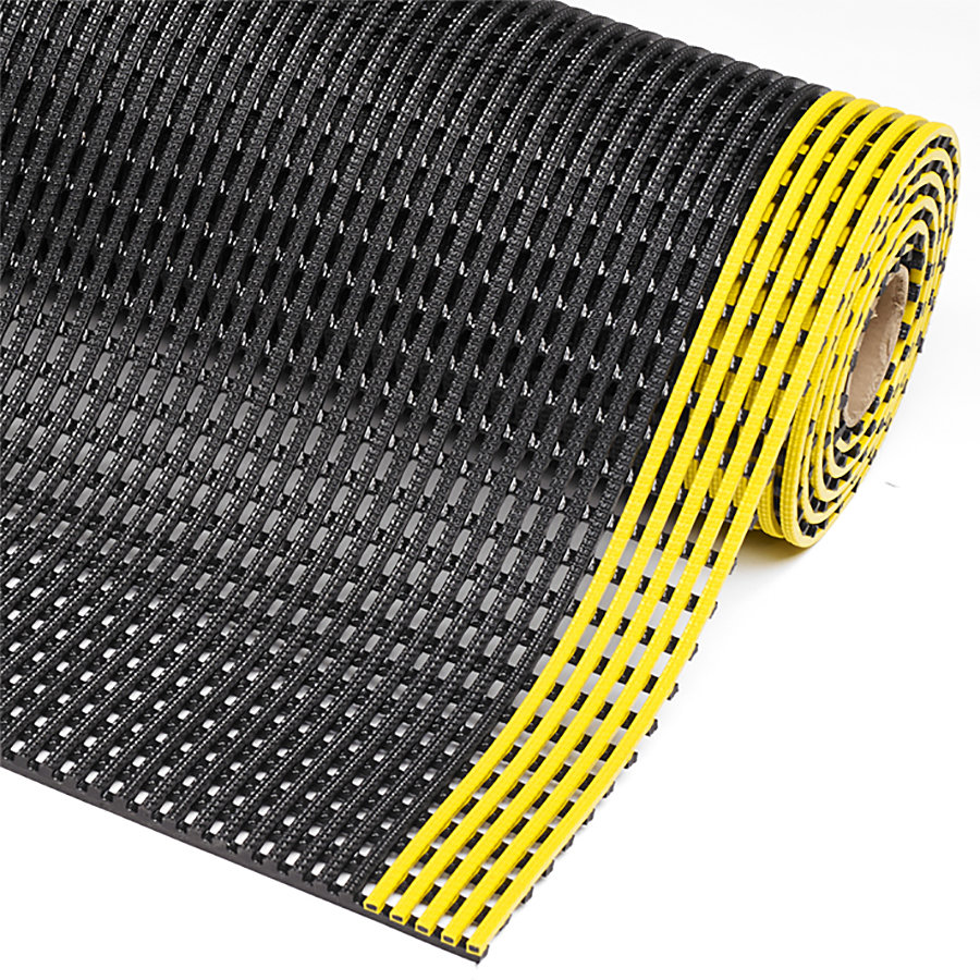 Černo-žlutá protiskluzová průmyslová olejivzdorná rohož Flexdek - 10 m x 60 cm x