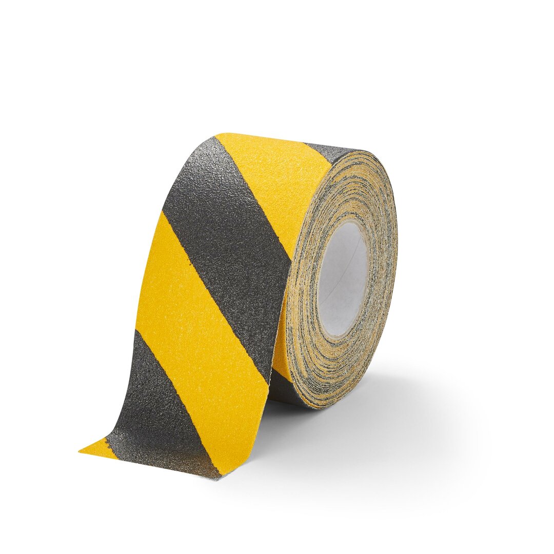 Černo-žlutá korundová protiskluzová páska pro nerovné povrchy FLOMA Conformable