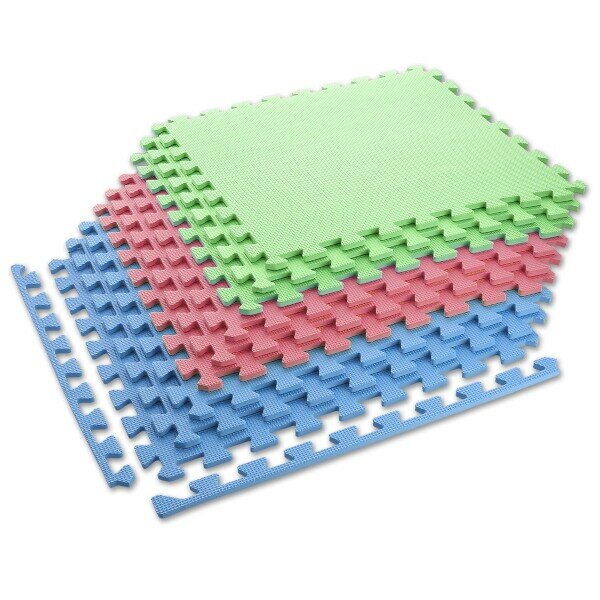 Různobarevná pěnová modulová puzzle podložka (9x puzzle) ONE FITNESS - délka 180 cm, šířka 180 cm, výška 1 cm