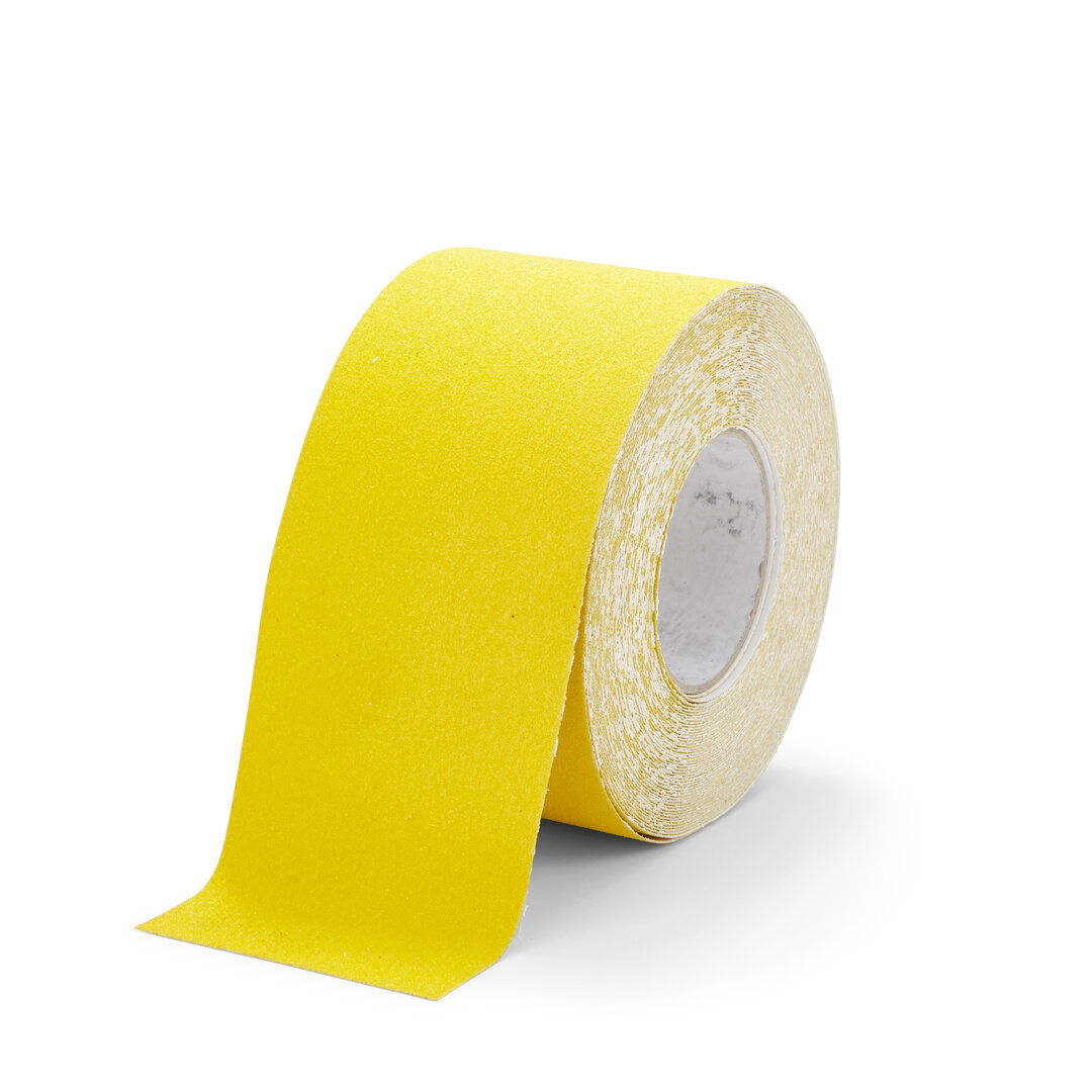 Žlutá korundová snímatelná protiskluzová páska FLOMA Standard Removable - délka 18,3 m, šířka 10 cm, tloušťka 0,7 mm