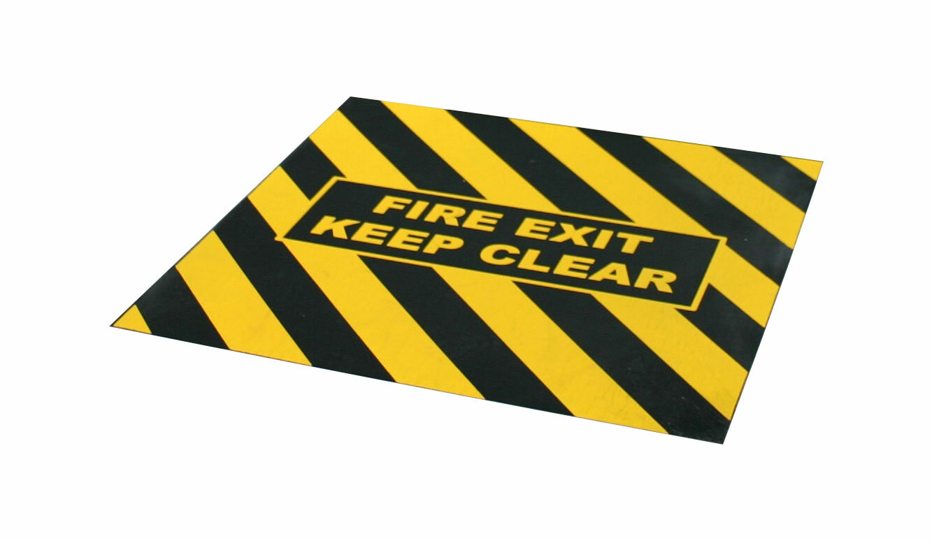 Černo-žlutá korundová protiskluzová páska s potiskem FLOMA Fire Exit Marker - 15
