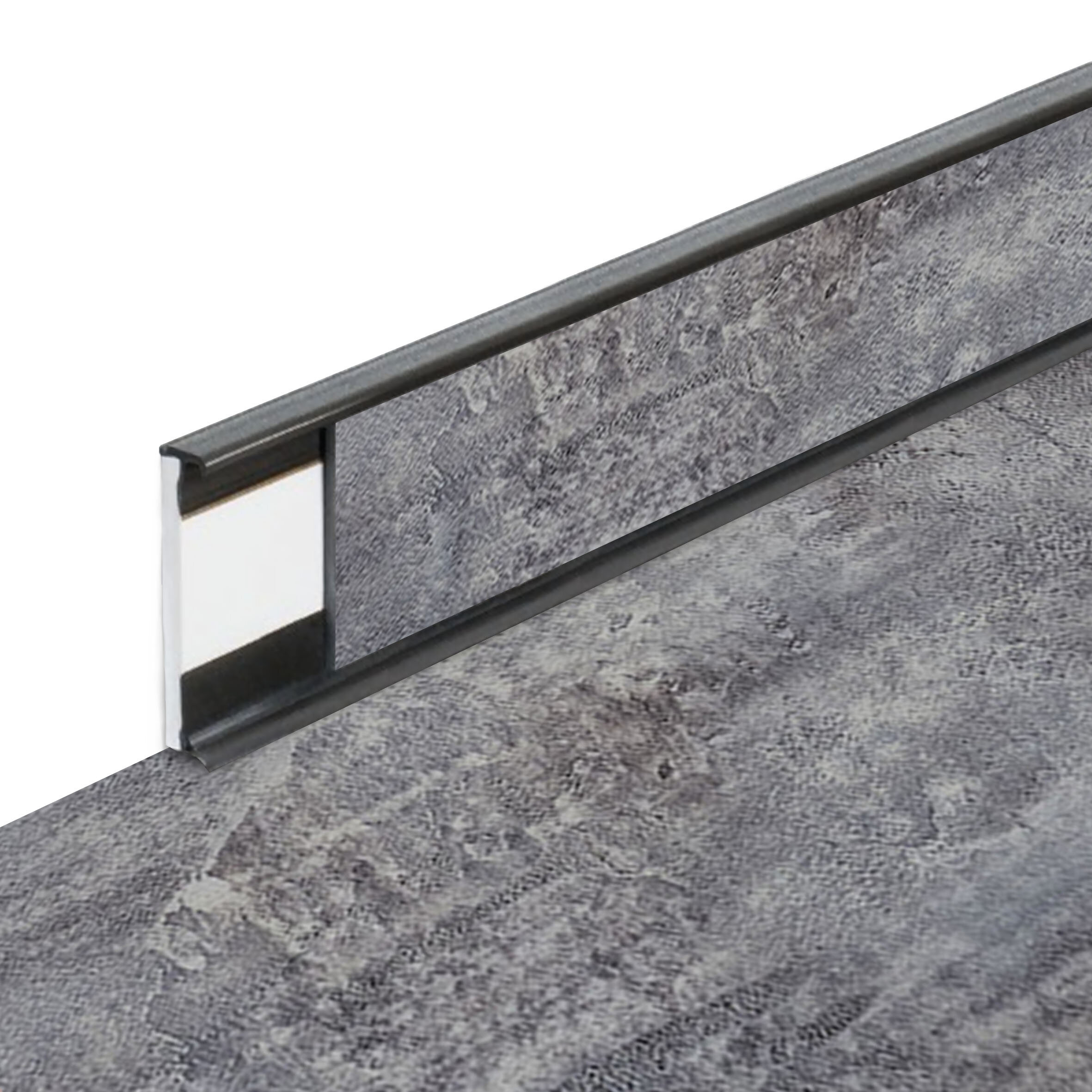 PVC vinylová soklová podlahová lišta Fortelock Business Forsen mountain peak C017 graphite - délka 200 cm, výška 5,8 cm, tloušťka 1,2 cm