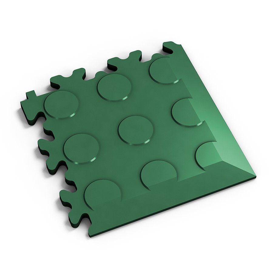 Zelený PVC vinylový rohový nájezd Fortelock Industry (penízky) - délka 14 cm, šířka 14 cm, výška 0,7 cm