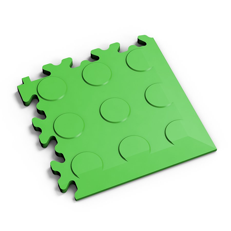 Zelený PVC vinylový rohový nájezd Fortelock Industry Ultra (penízky) - délka 14 cm, šířka 14 cm, výška 1 cm