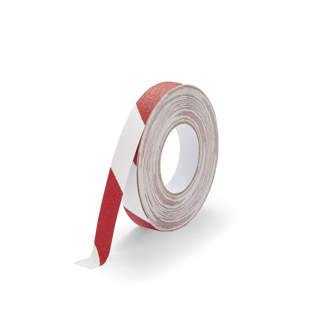 Bílo-červená korundová protiskluzová páska FLOMA Hazard Standard - 18,3 x 2,5 cm