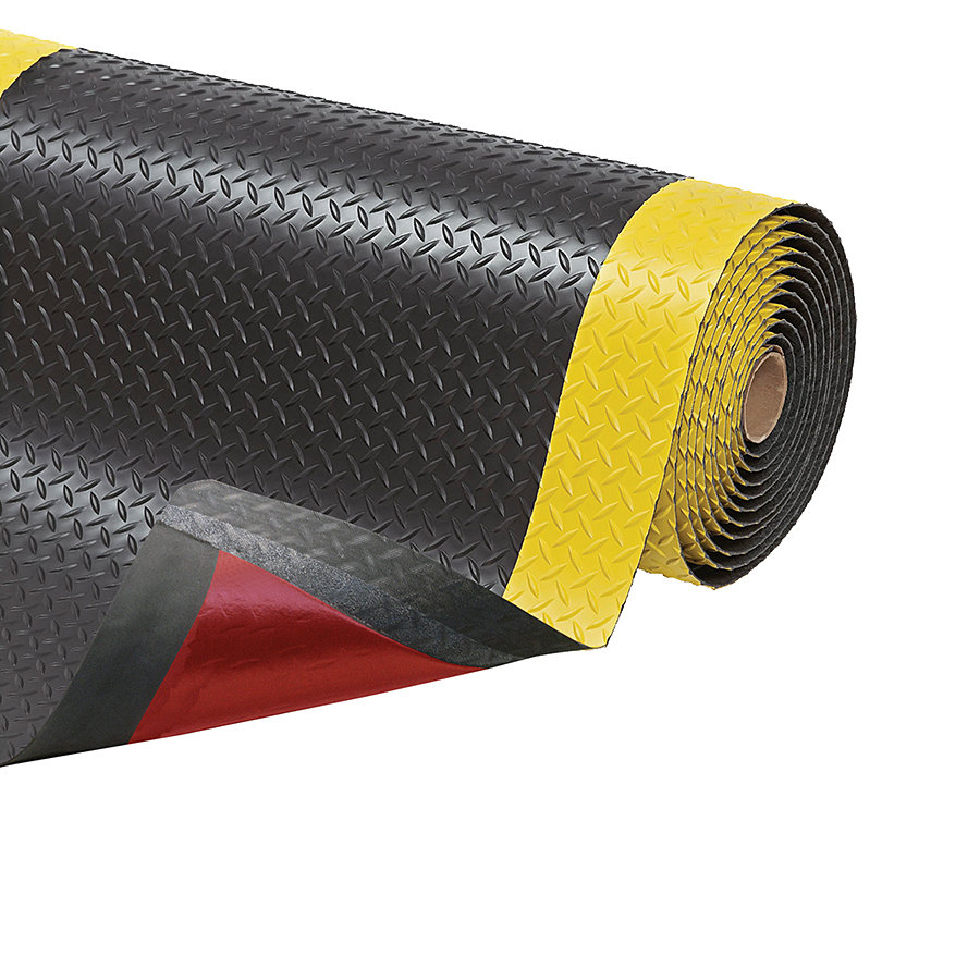 Černo-žlutá protiúnavová průmyslová laminovaná rohož Cushion Trax - délka 22,8 m, šířka 60 cm a výška 1,4 cm 