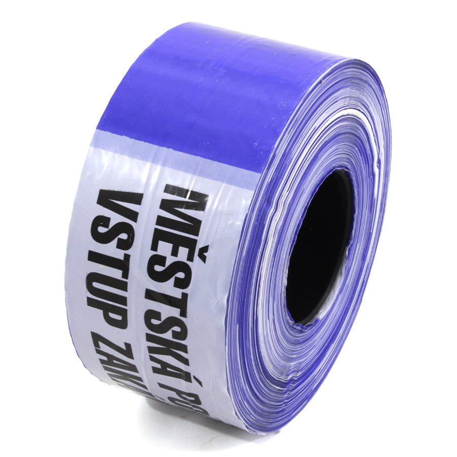 Bílo-modrá vytyčovací páska "MĚSTSKÁ POLICIE - VSTUP ZAKÁZÁN" - délka 500 m, šířka 7,5 cm