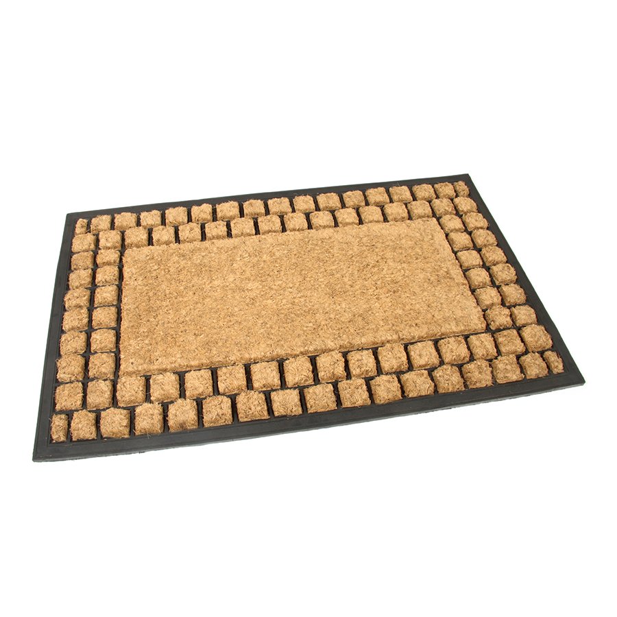 Kokosová čistící venkovní vstupní rohož Rectangle - Squares, FLOMA - délka 45 cm, šířka 75 cm a výška 2,2 cm 