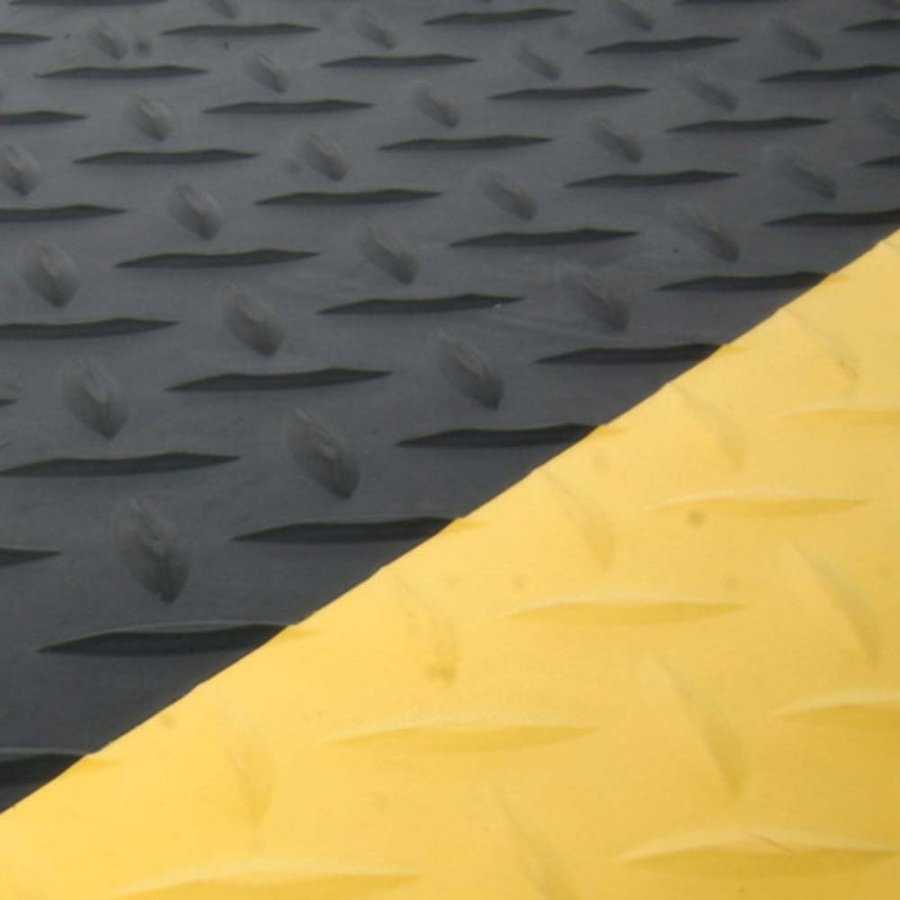 Černo-žlutá gumová laminovaná průmyslová protiúnavová rohož - délka 18,3 m, šířka 90 cm a výška 1,4 cm 