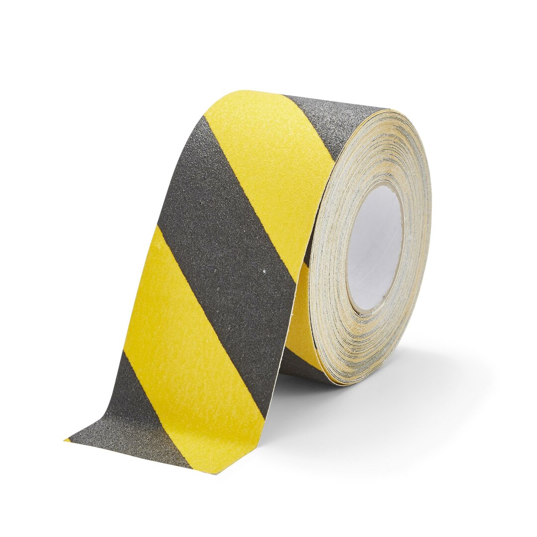 Černo-žlutá korundová protiskluzová páska FLOMA Hazard Standard - délka 18,3 m, šířka 10 cm, tloušťka 0,7 mm