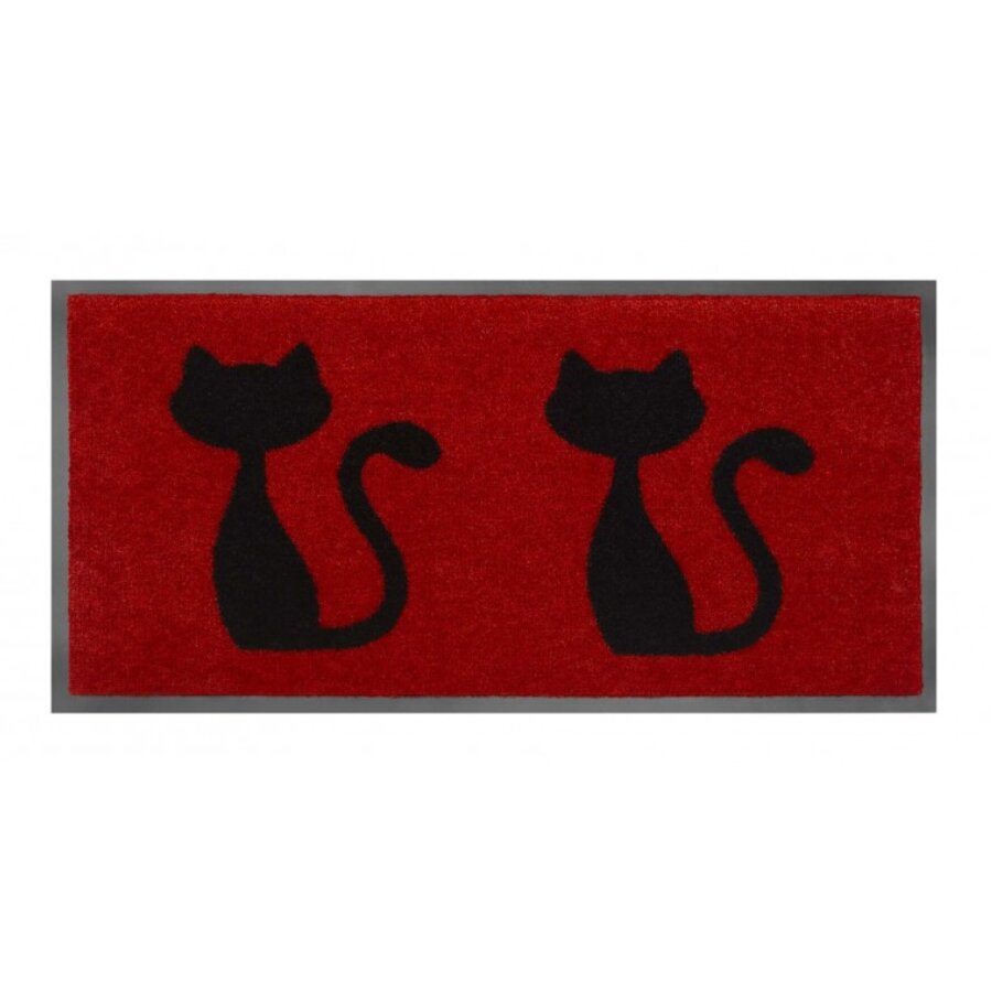 Červená vnitřní čistící pratelná vstupní rohož FLOMA Cats - 40 x 80 x 0,8 cm