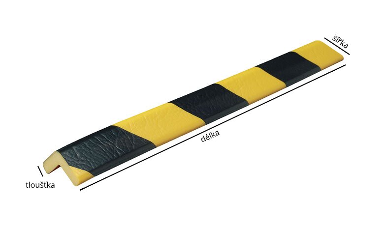 Černo-žlutý polyuretanový ochranný pás (roh) - délka 5 m, šířka 4,7 cm, tloušťka 1,2 cm